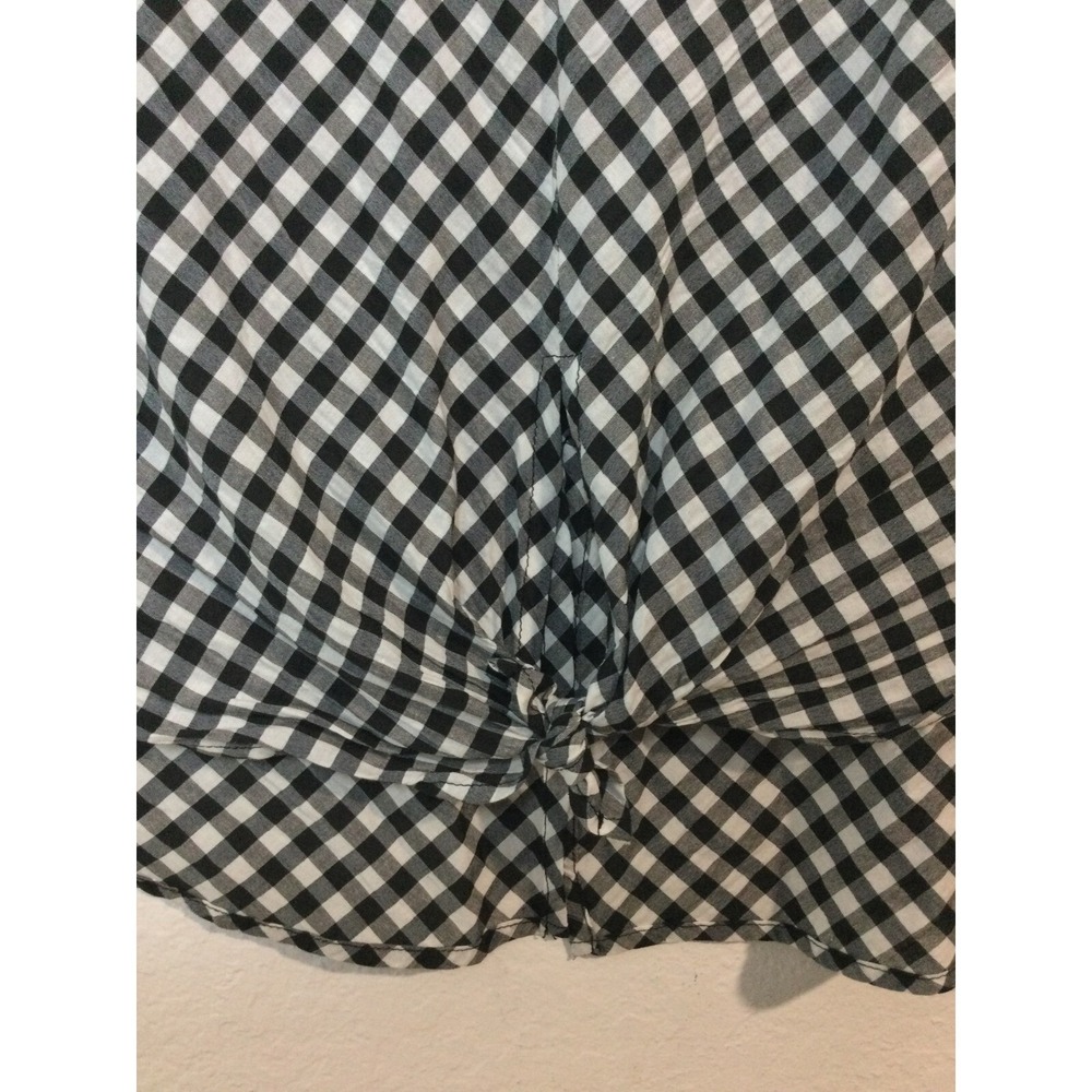 Tie-Front Top 3/4 Sleeve Black White Checkered Blouse‎ Size  L - Picture 2 of 5